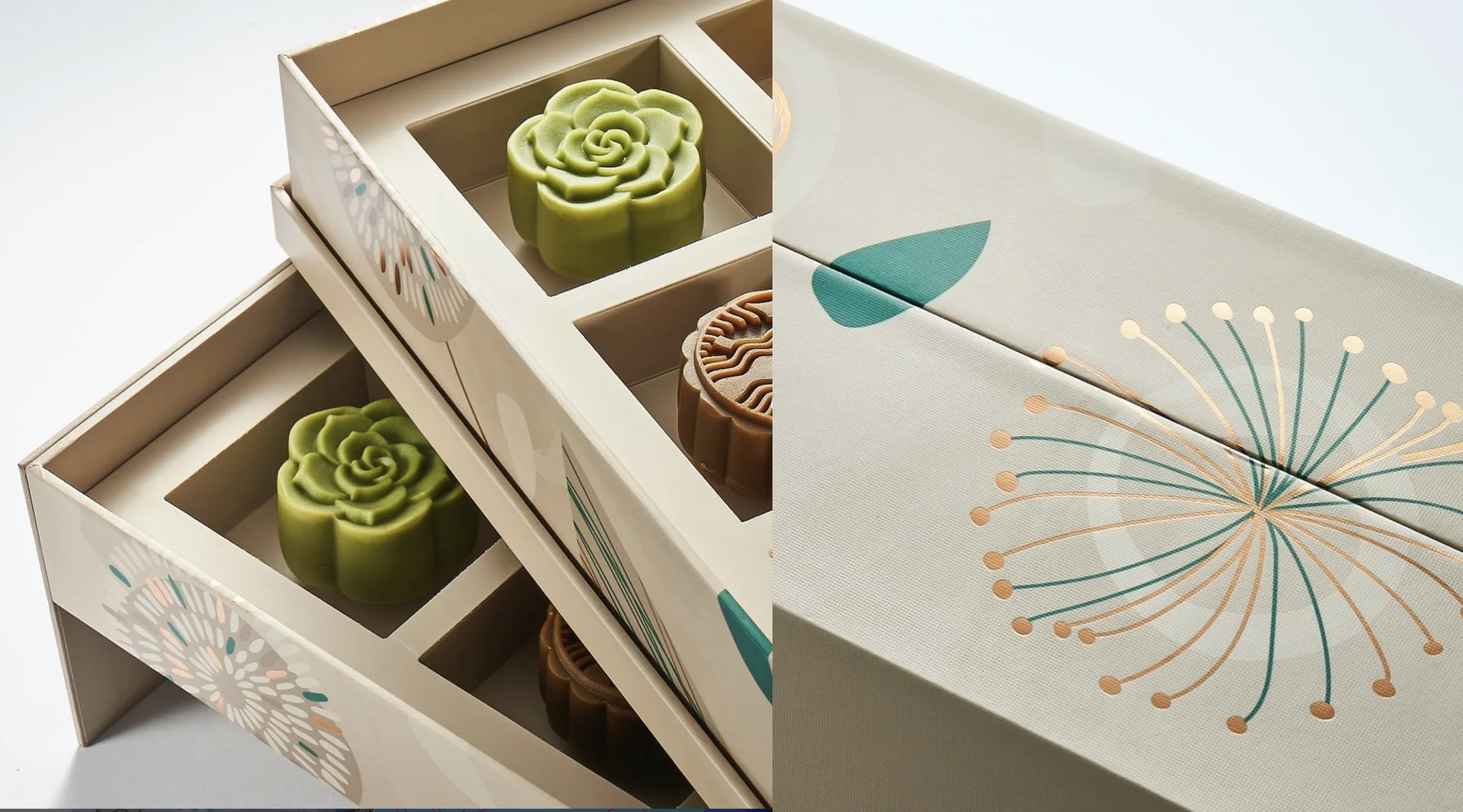 Starbucks Autumn Festival mooncake gift box with floral illustrations and gold details